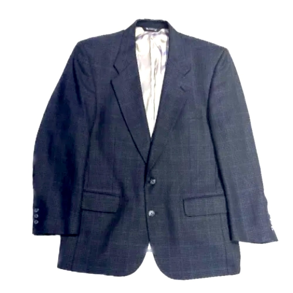 Burberry Sport Coat Jacket Mens Blue Black Houndstooth Wool Vintage Size…
